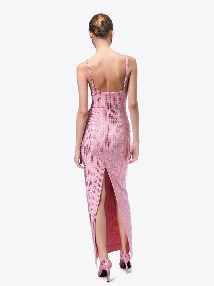 Brook crystal-embellished sleeveless maxi dress in rose pink