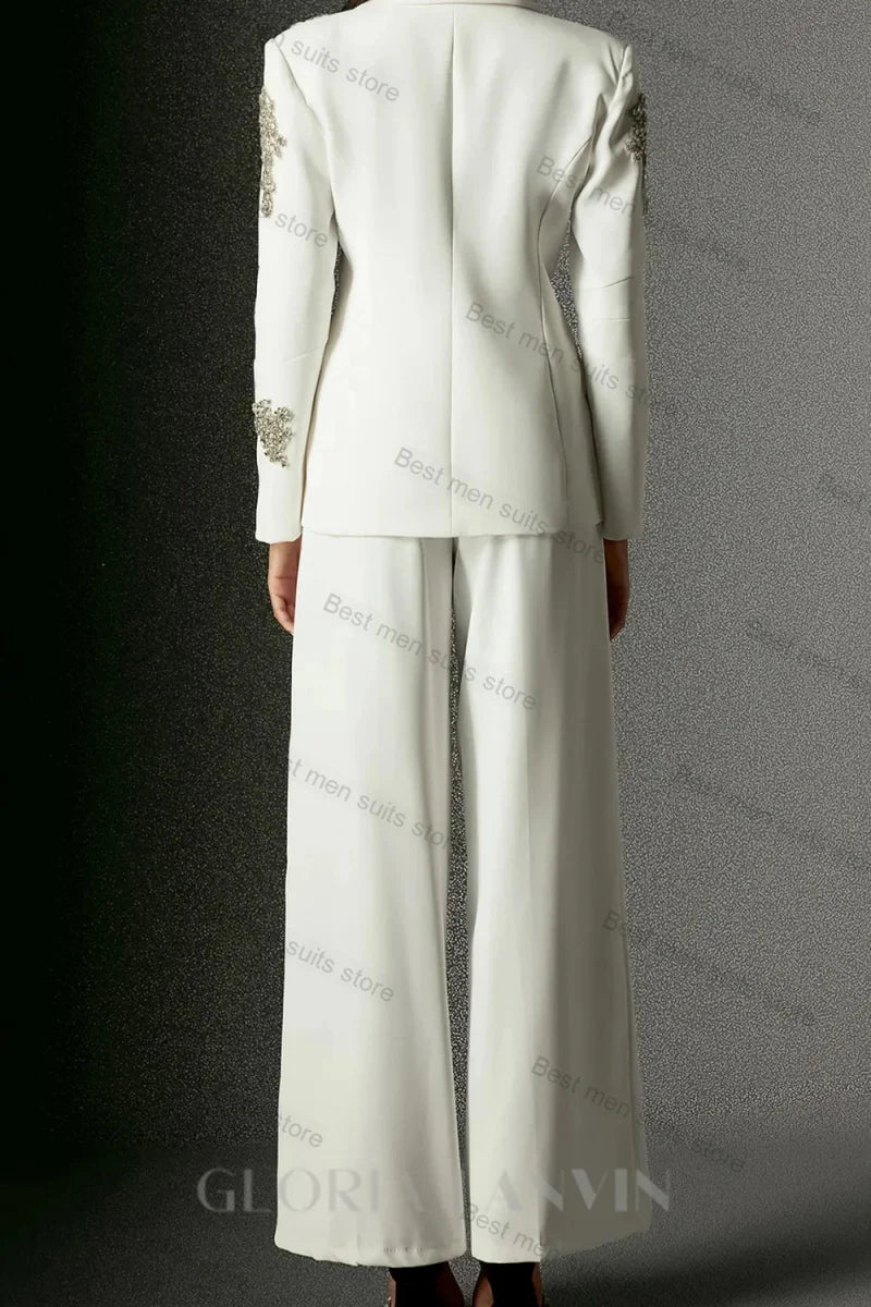 Winee Rhinestones embellished Blazer Set White
