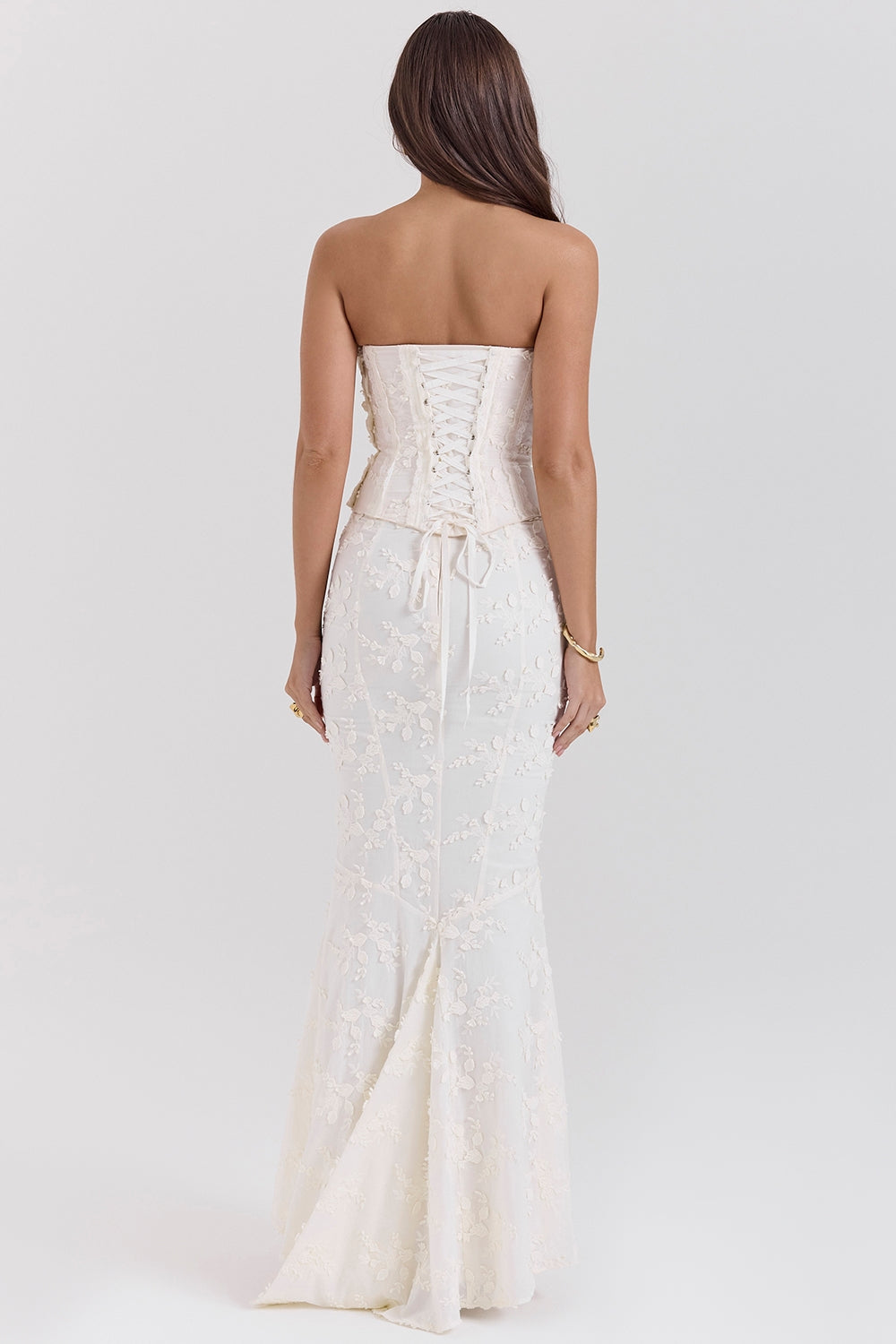 vintage ivory embroidered strapless corset skirt suit