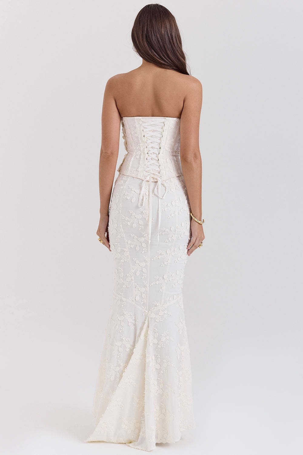 vintage ivory embroidered strapless corset skirt suit