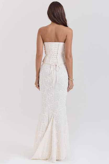 vintage ivory embroidered strapless corset skirt suit