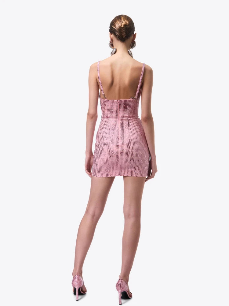Brook crystal-embellished sleeveless mini dress in rose pink