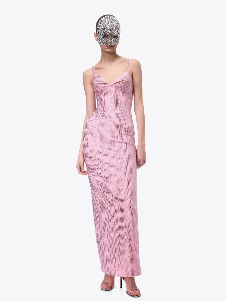 Brook crystal-embellished sleeveless maxi dress in rose pink