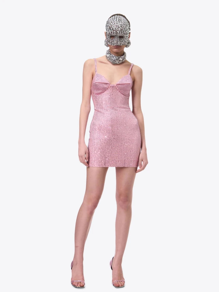 Brook crystal-embellished sleeveless mini dress in rose pink