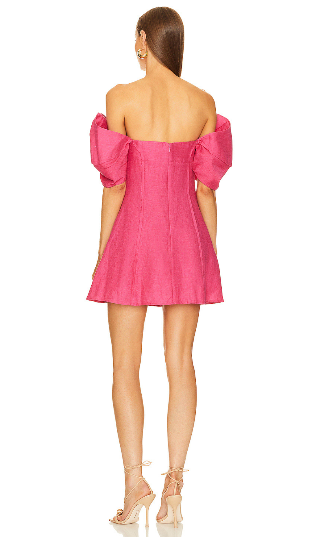 RUFFLED OFF-SHOULDER MINI SILK DRESS IN PINK