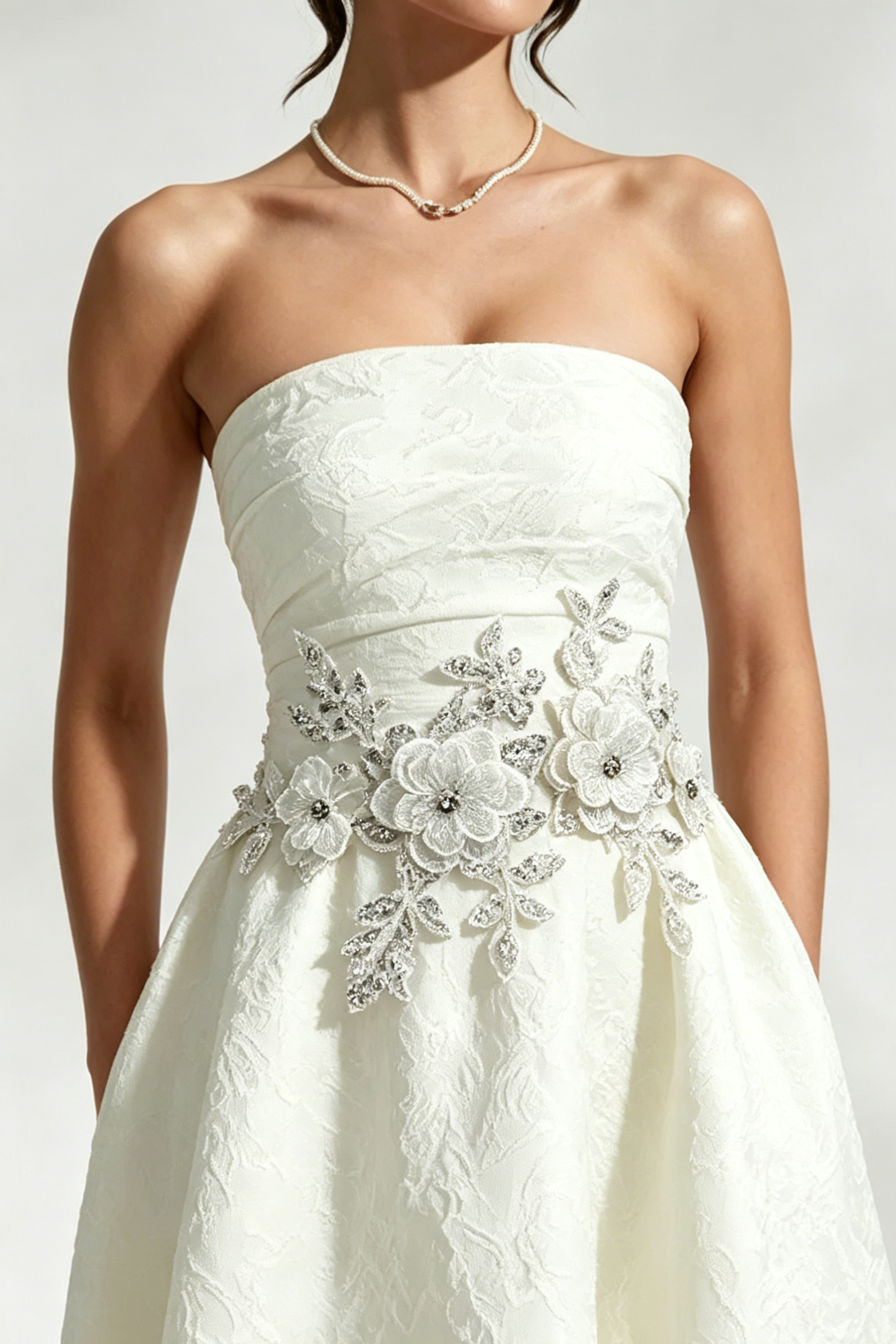 Lace Flower Embroidery Saoirse Midi Dress - Ivory