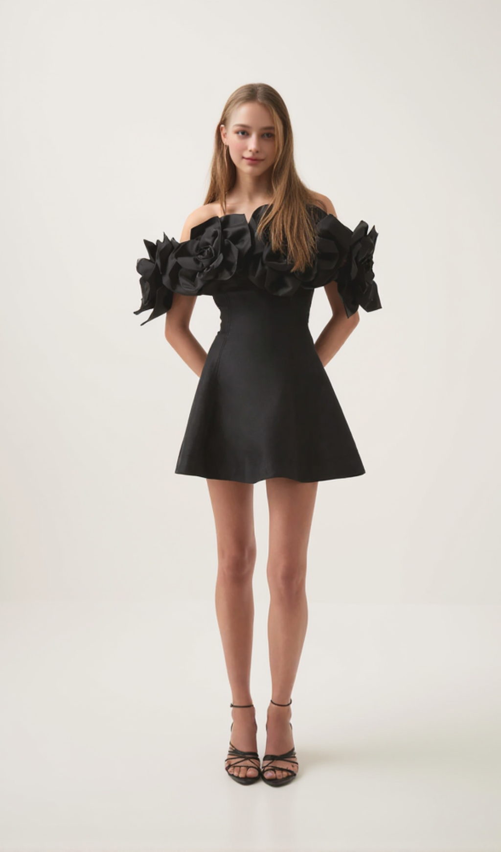 Etta flower strapless mini dress in black