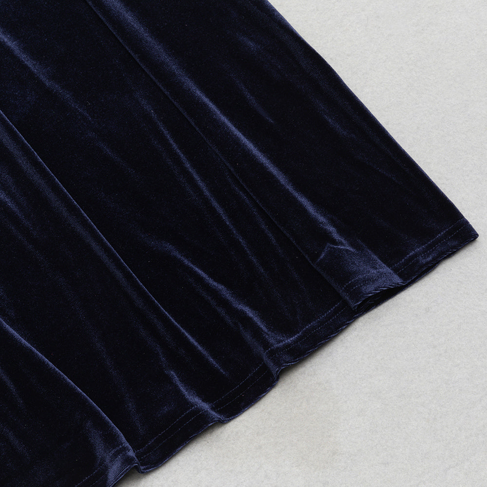 RUCHED WAIST VELVET MAXI DRESS-Ownci