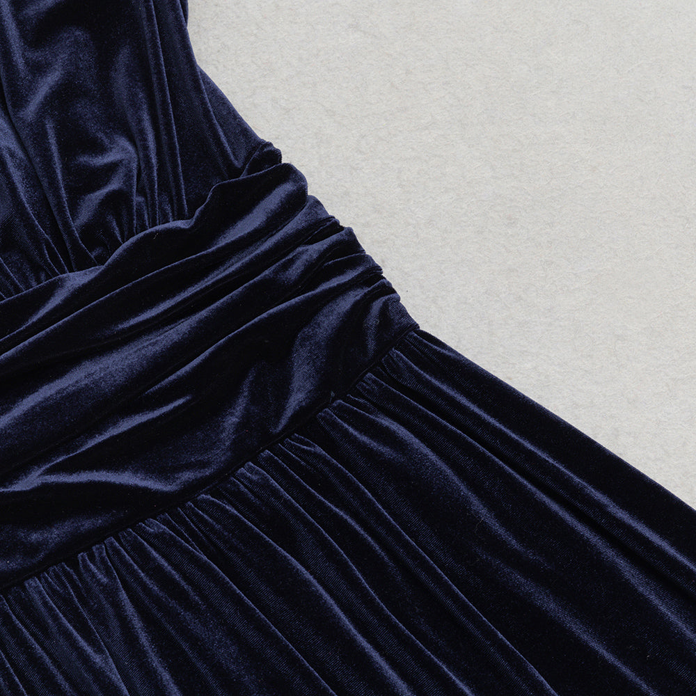 RUCHED WAIST VELVET MAXI DRESS-Ownci