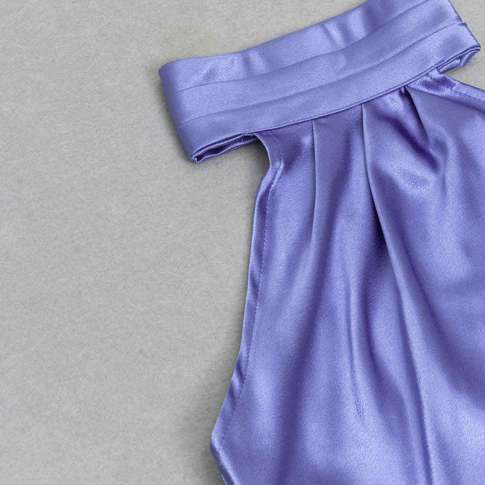 SLEEVELESS HALTER SATIN MAXI DRESS-Ownci