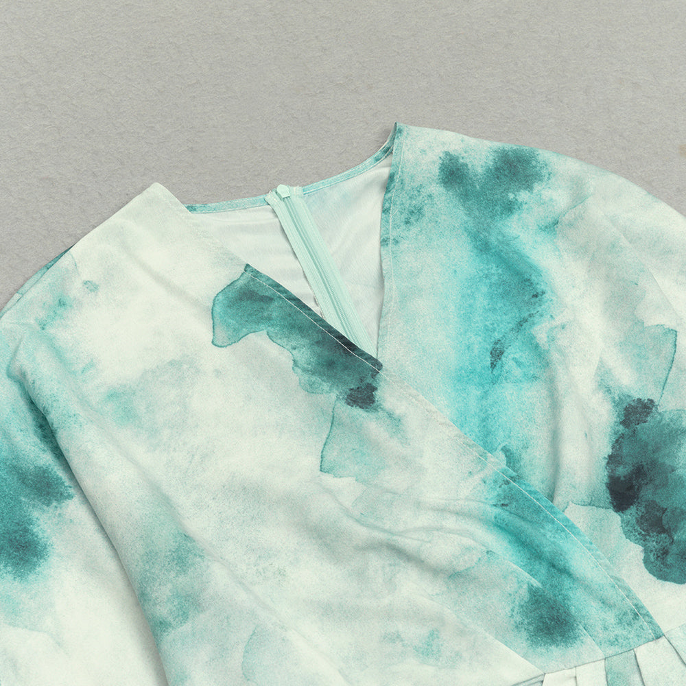 TIE DYE TWIST FRONT WRAP HEM MAXI DRESS-Ownci