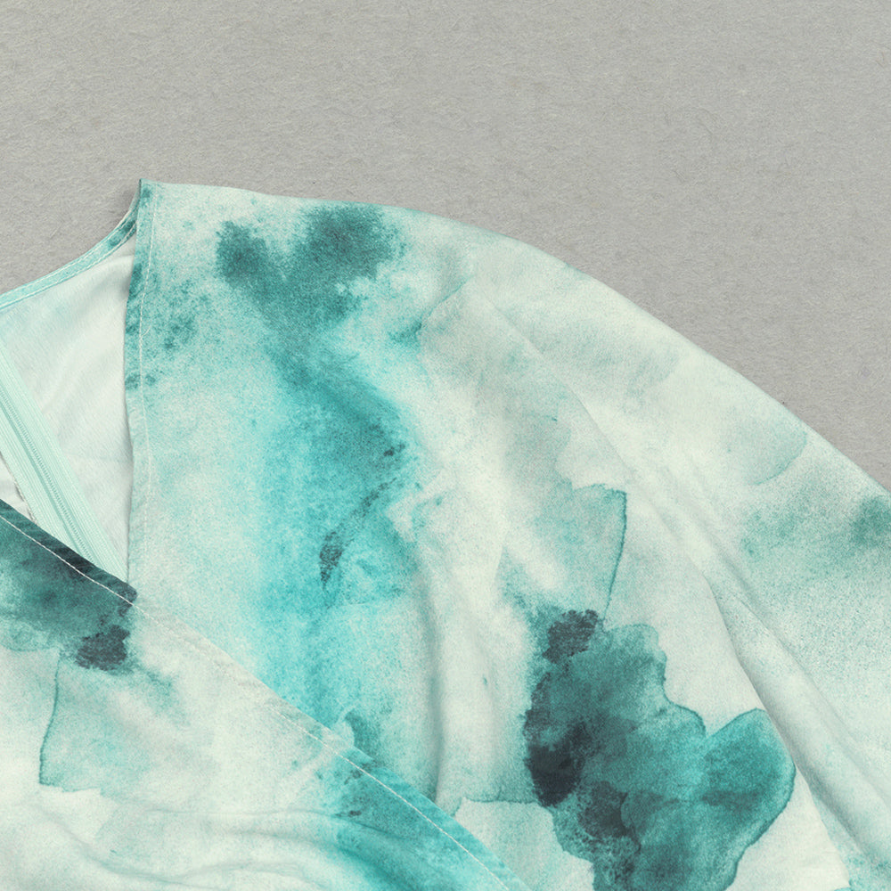 TIE DYE TWIST FRONT WRAP HEM MAXI DRESS-Ownci