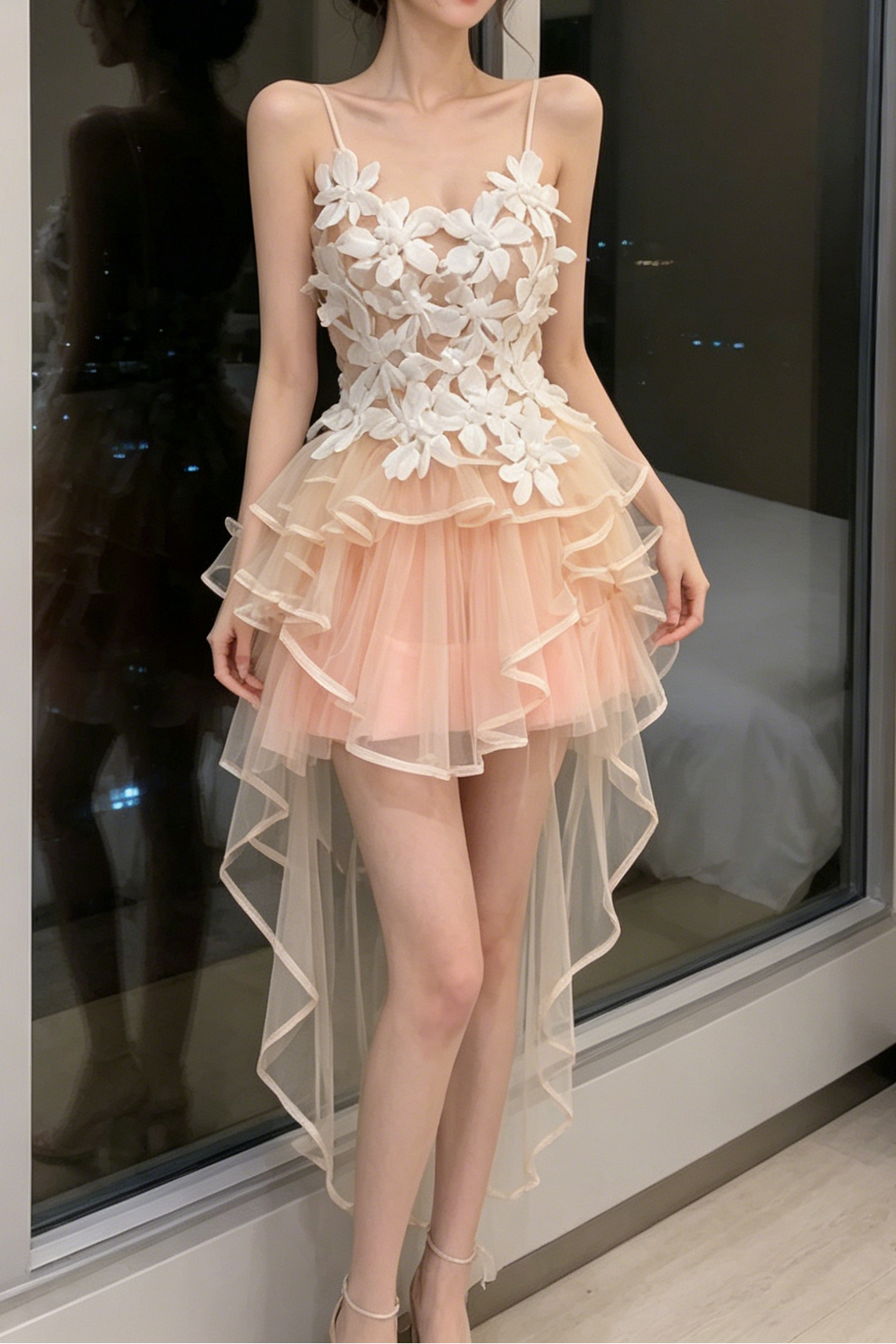 3D Floral Corset & Tulle Skirt Two-Piece Set