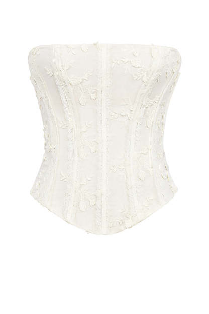 vintage ivory embroidered strapless corset skirt suit