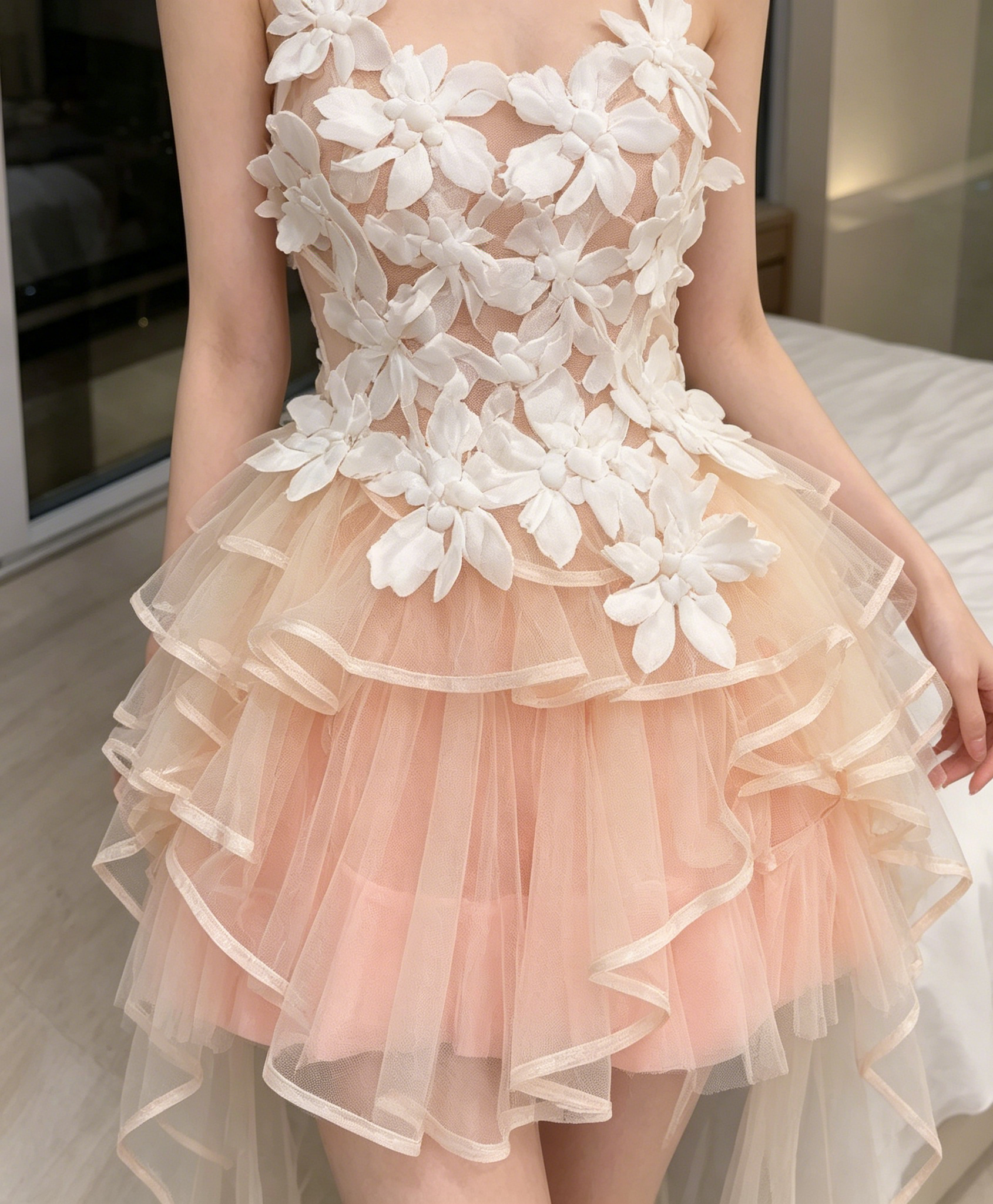 3D Floral Corset & Tulle Skirt Two-Piece Set