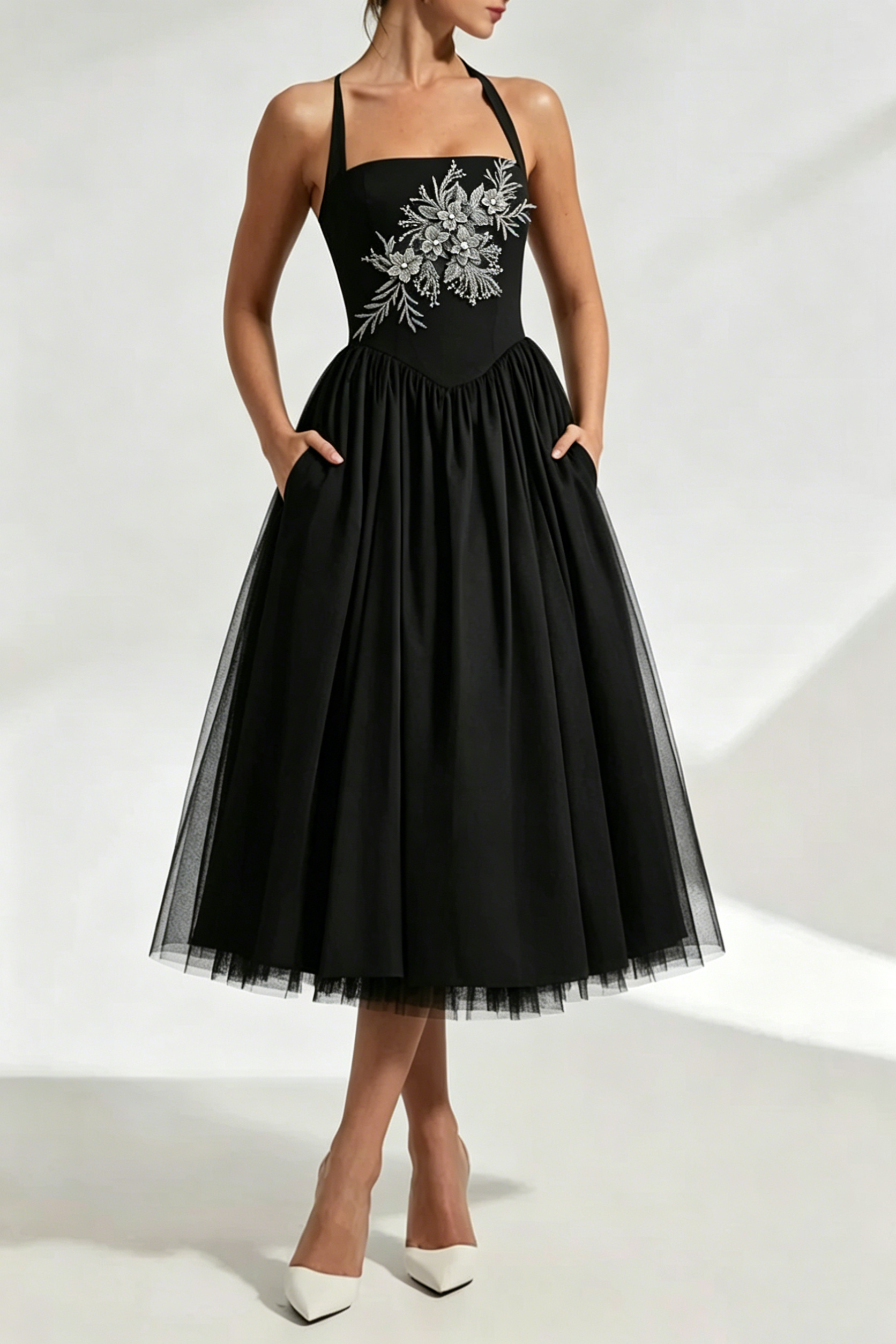 Embroidery Cressida Midi Dress - Black