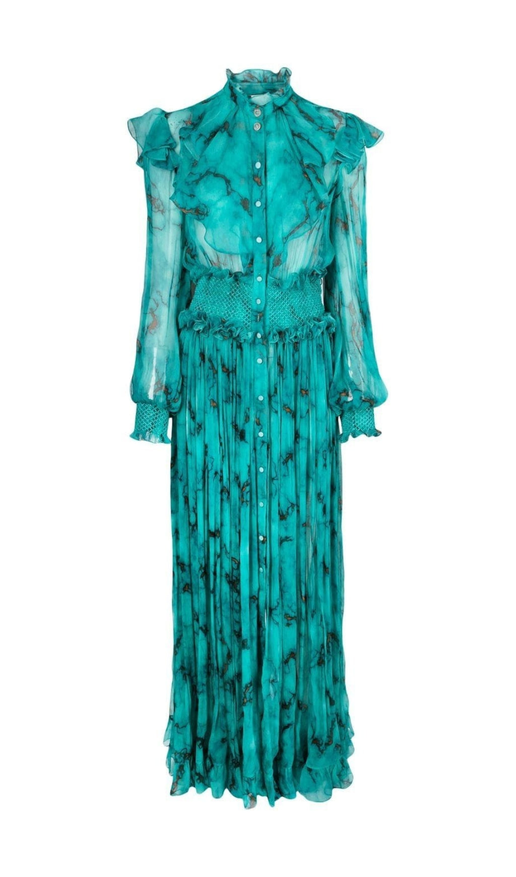 SILK MAXI DRESS WITH MARBLE PRINT-Ownci