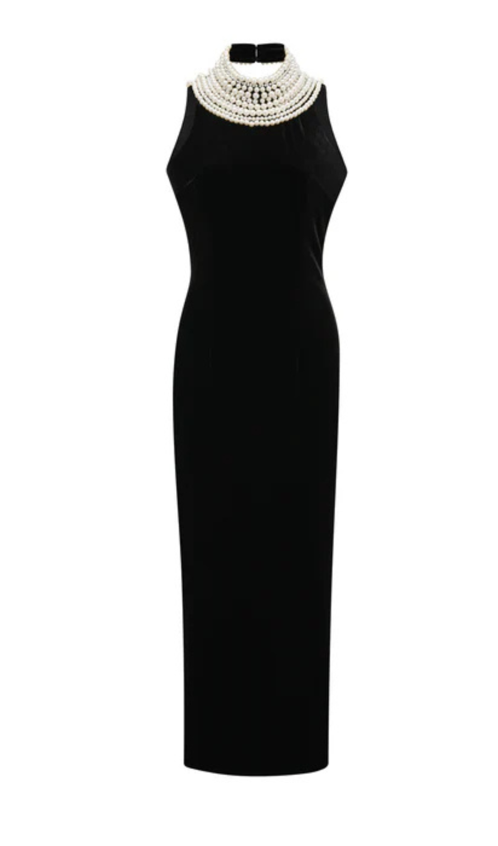 Velvet Faux Pearl Sleeveless Midi Dress