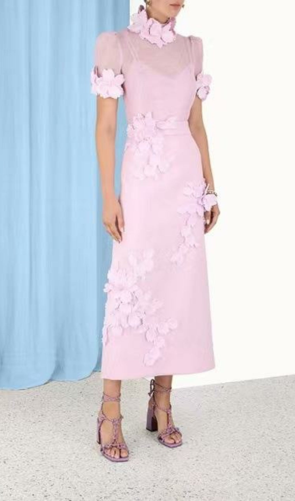 FLORAL APPLIQUÉD MESH MIDI SKIRT SET