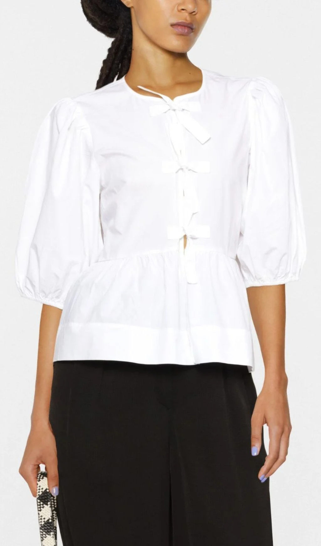 WHITE PUFF-SLEEVE ORGANIC-COTTON TOP-Ownci