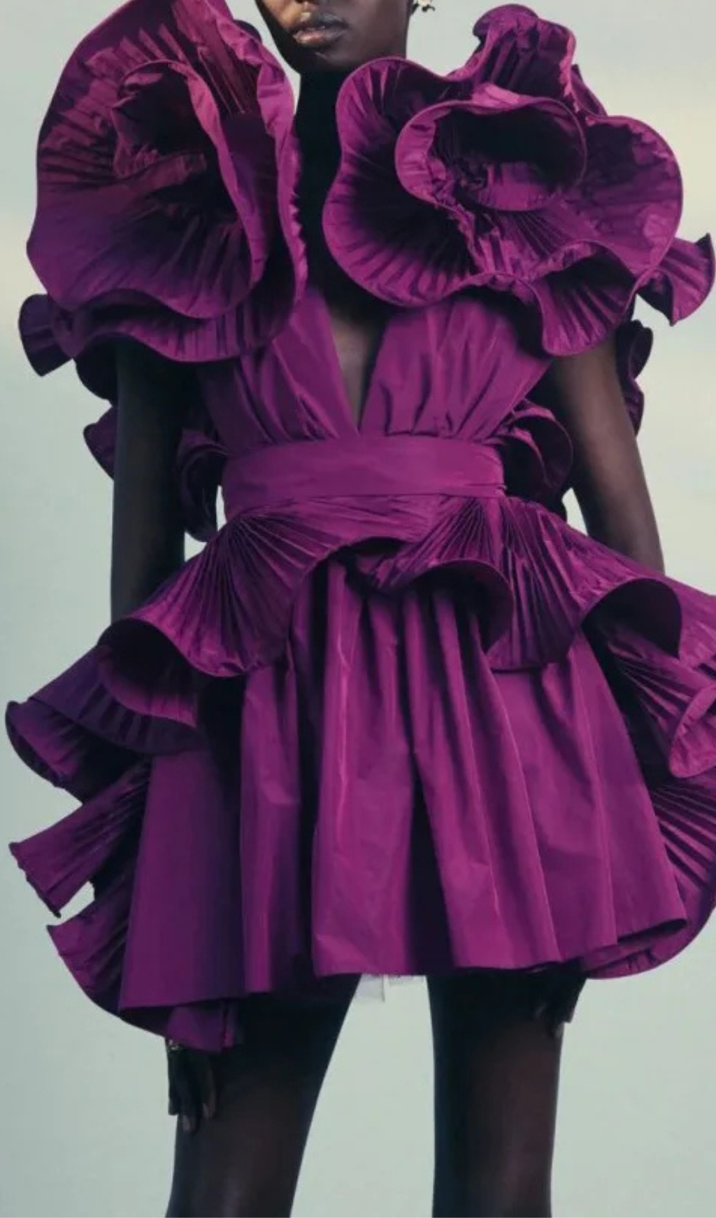 RUFFLES SATIN MINI DRESS IN PURPLE