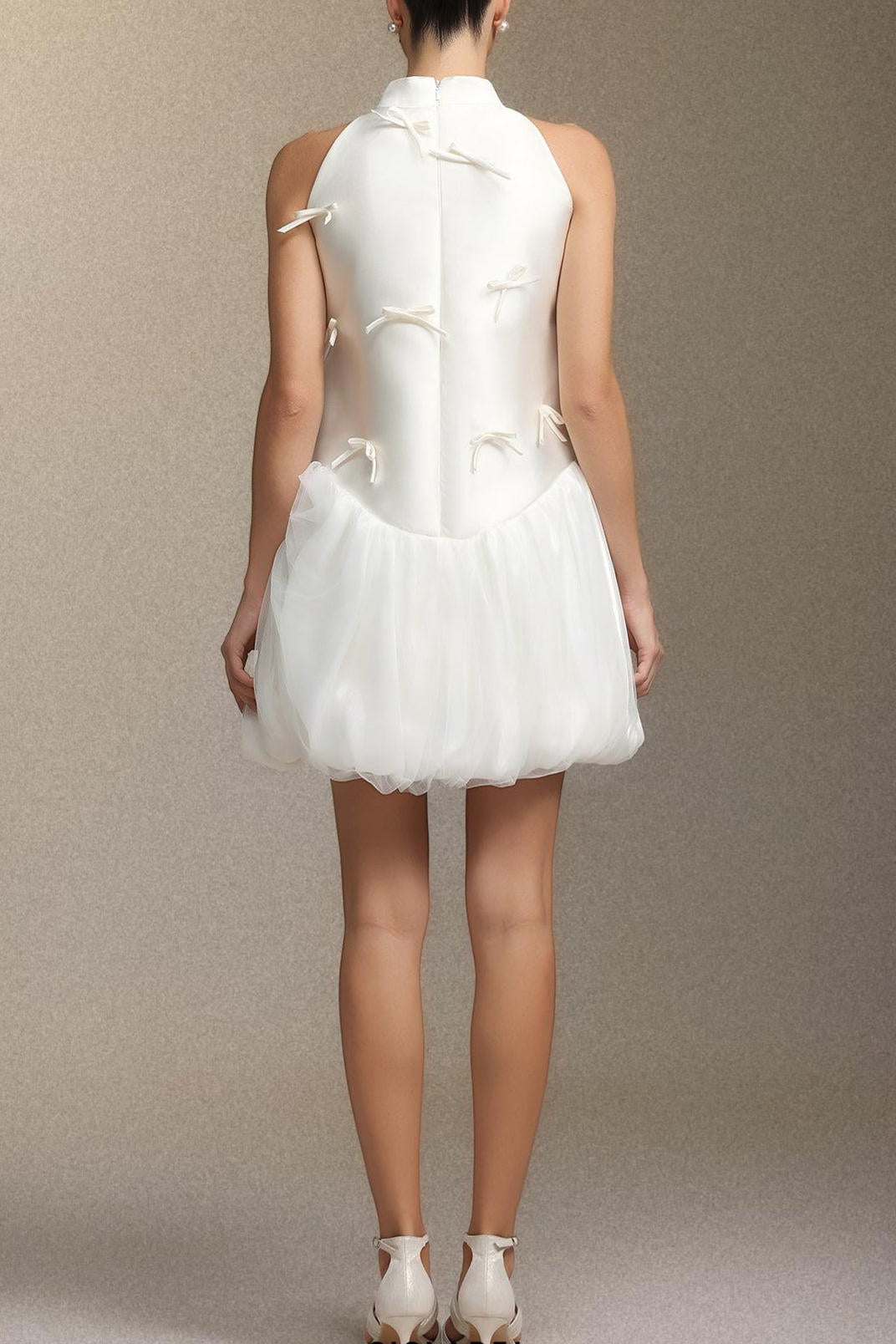 White Strapless Satin Puffy Mini Dress