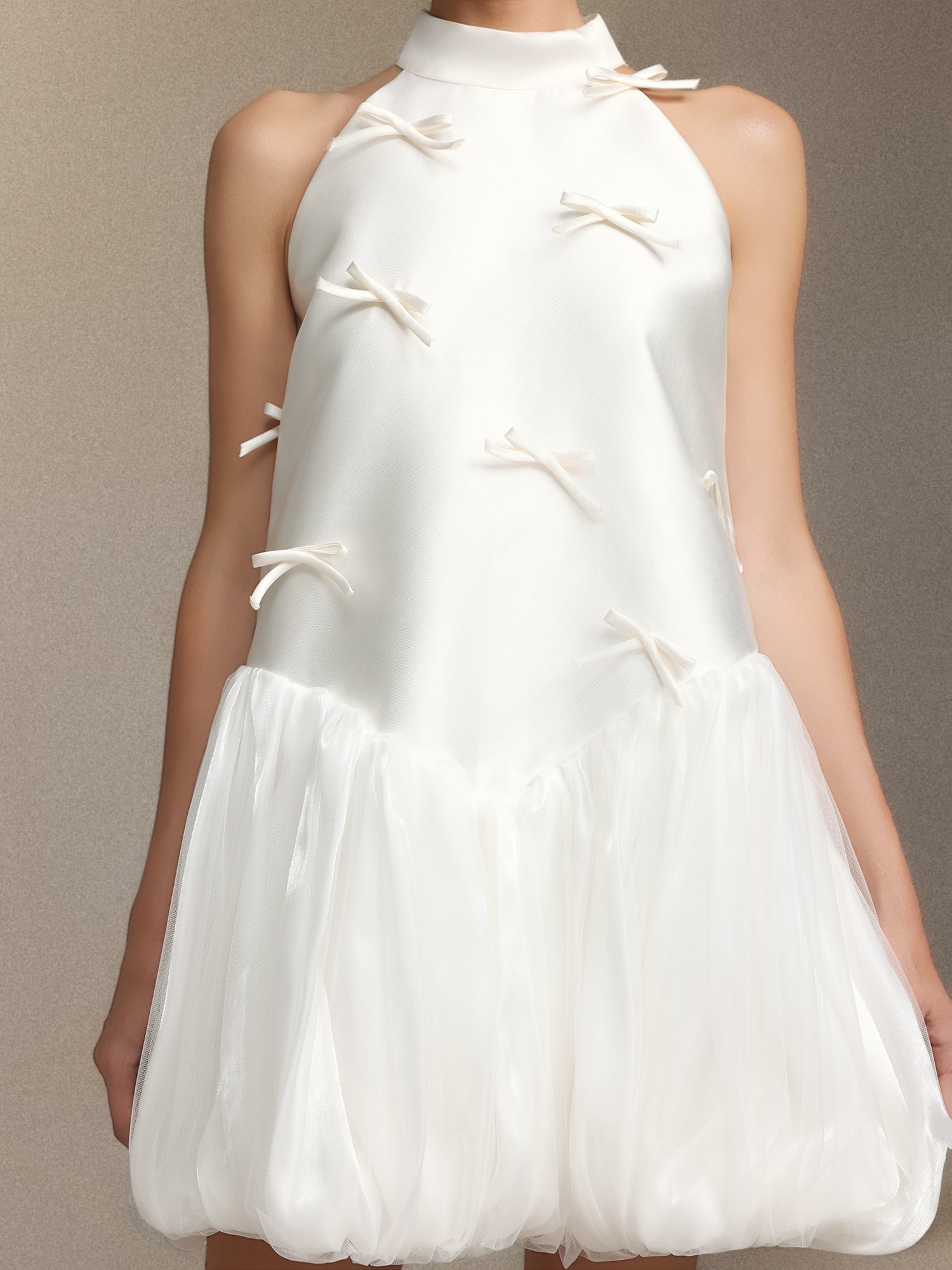 White Strapless Satin Puffy Mini Dress