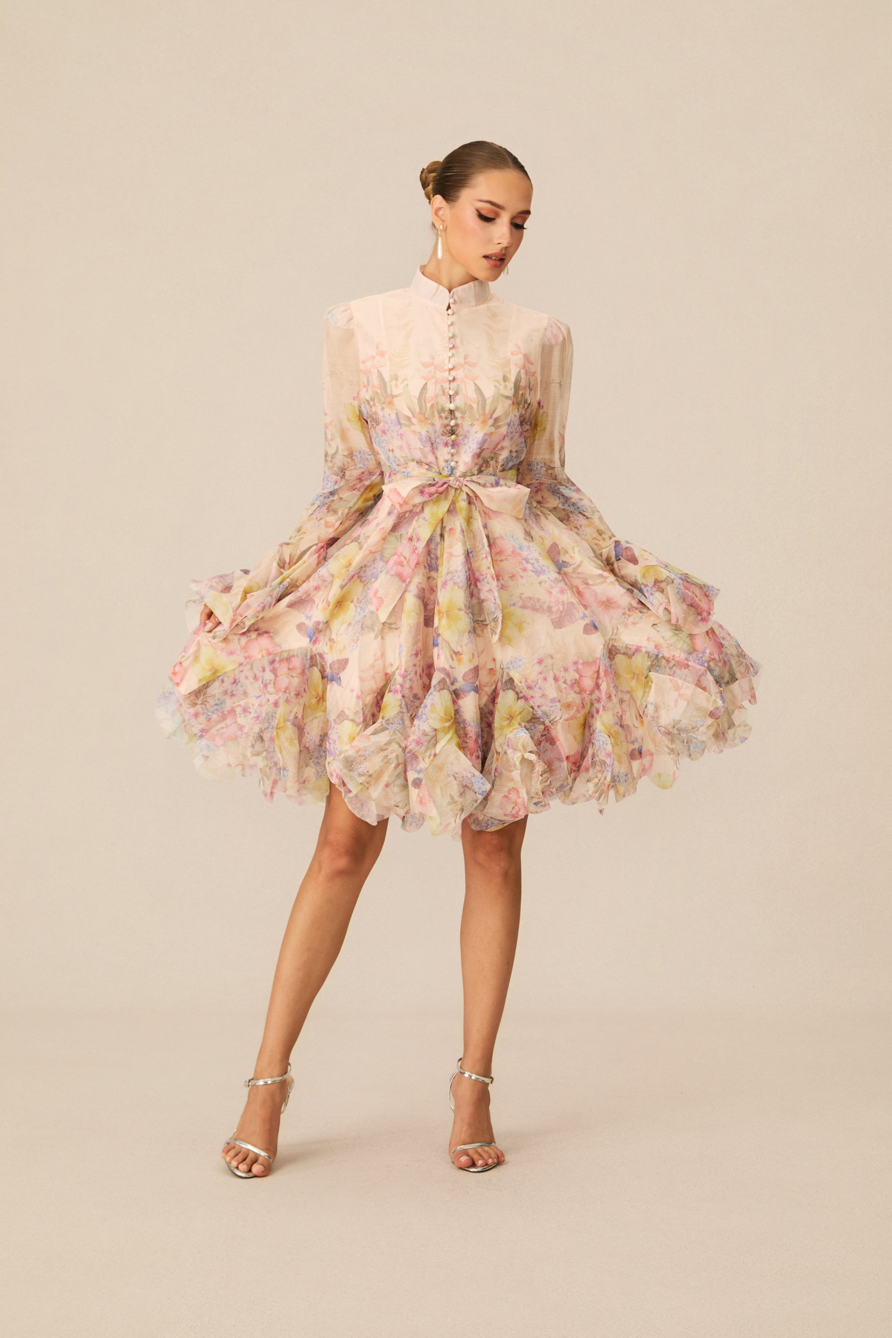 Lana Long Sleeve Chiffon Floral Mini Dress
