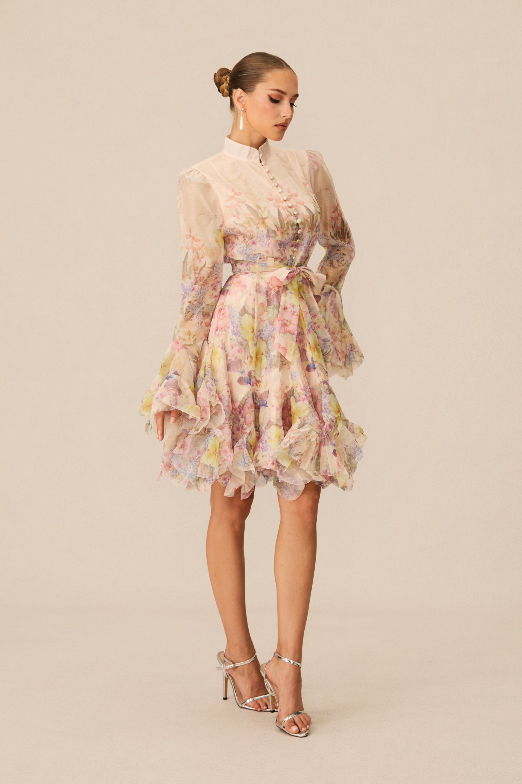 Lana Long Sleeve Chiffon Floral Mini Dress
