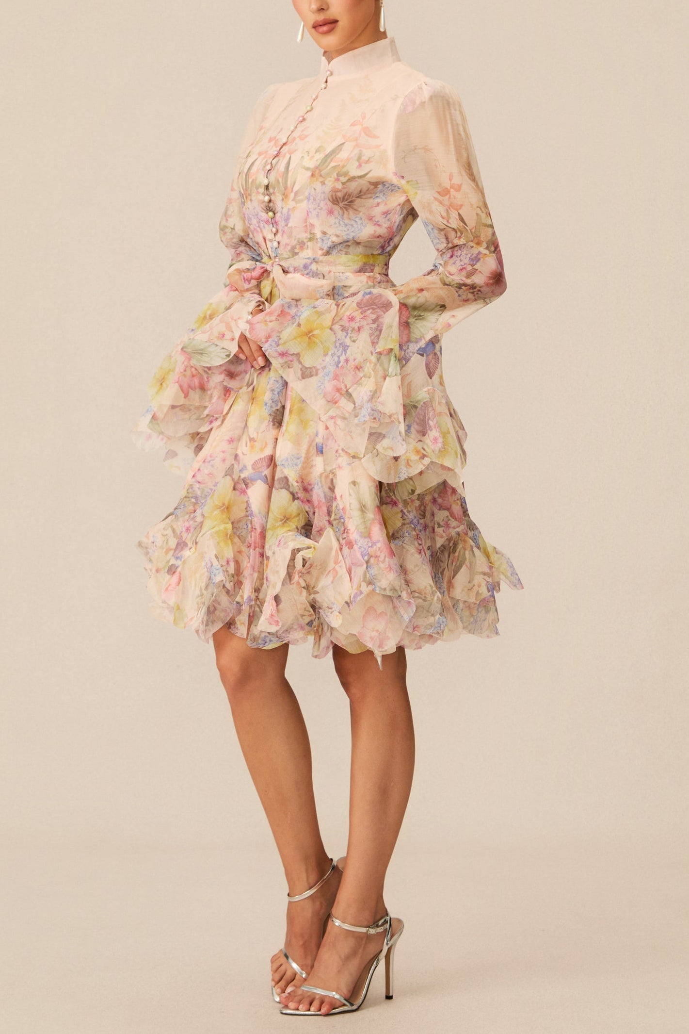 Lana Long Sleeve Chiffon Floral Mini Dress