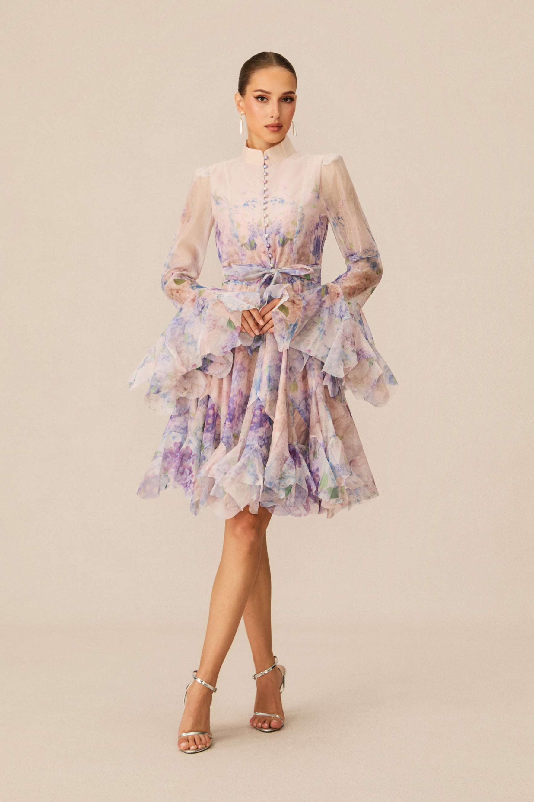 Lana Long Sleeve Chiffon Floral Mini Dress