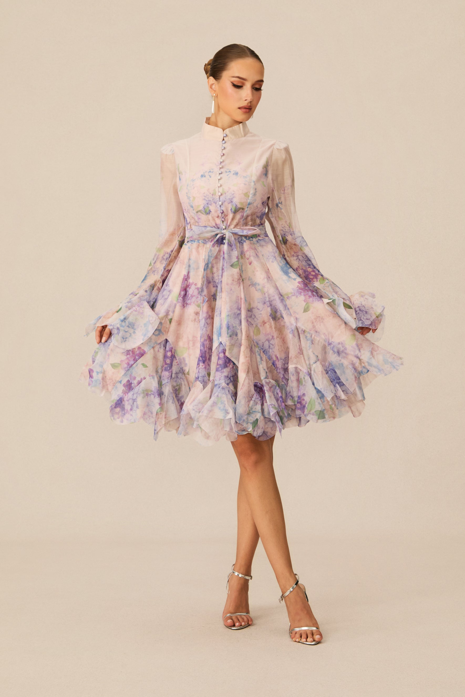 Lana Long Sleeve Chiffon Floral Mini Dress