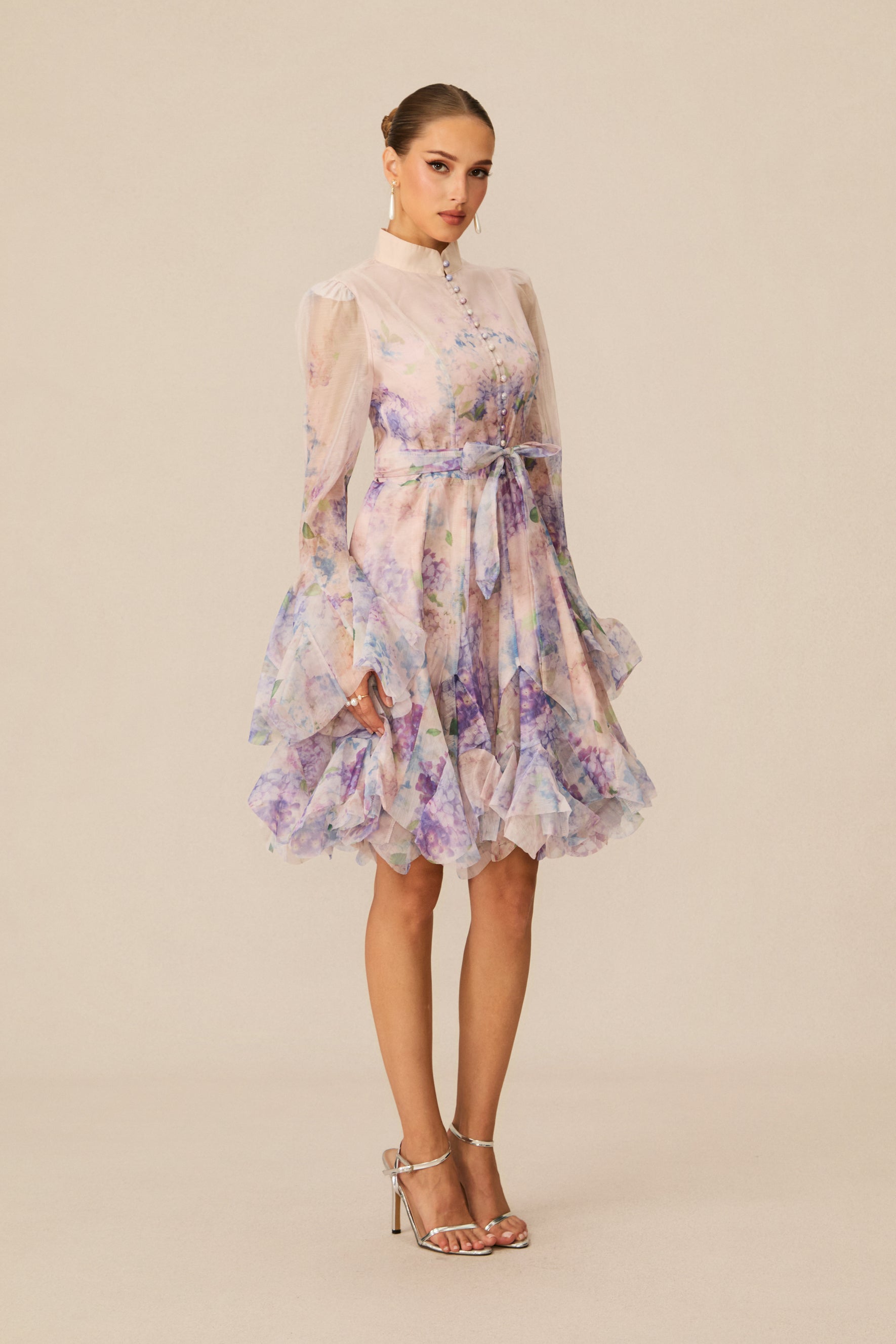 Lana Long Sleeve Chiffon Floral Mini Dress
