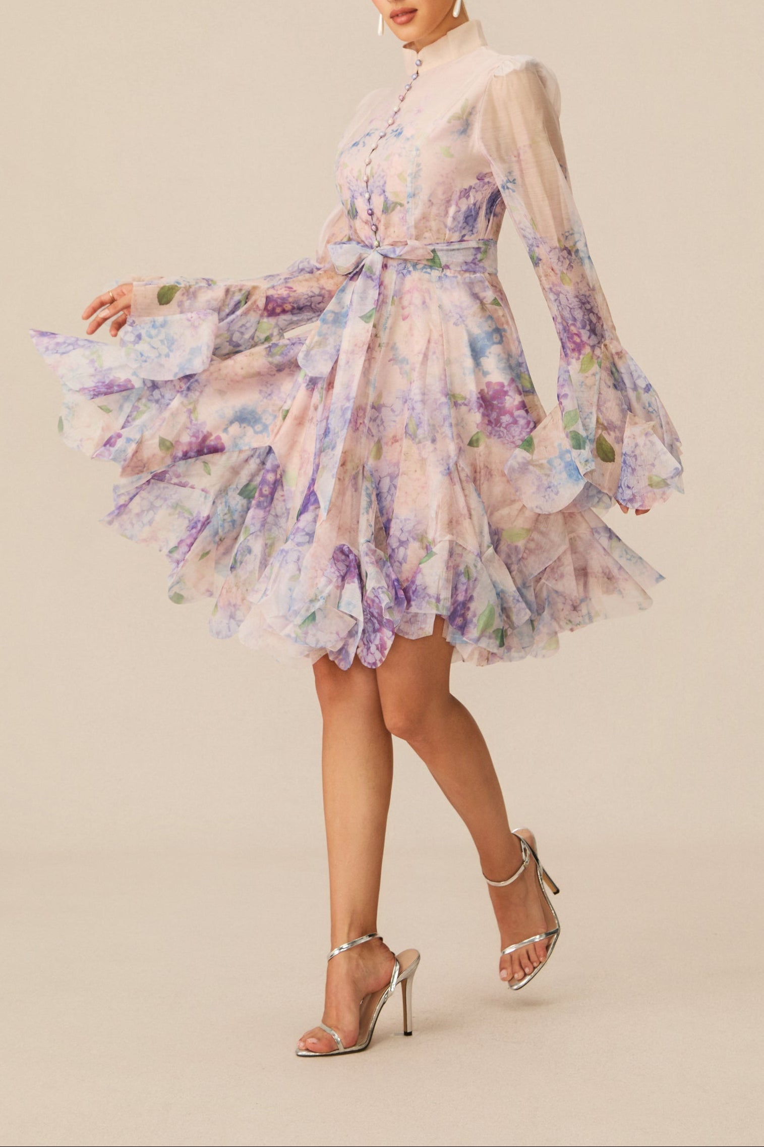 Lana Long Sleeve Chiffon Floral Mini Dress