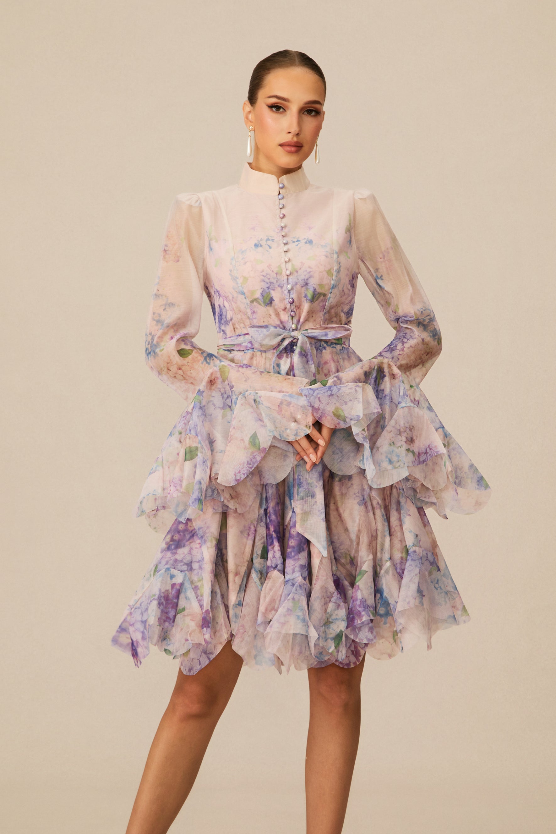 Lana Long Sleeve Chiffon Floral Mini Dress
