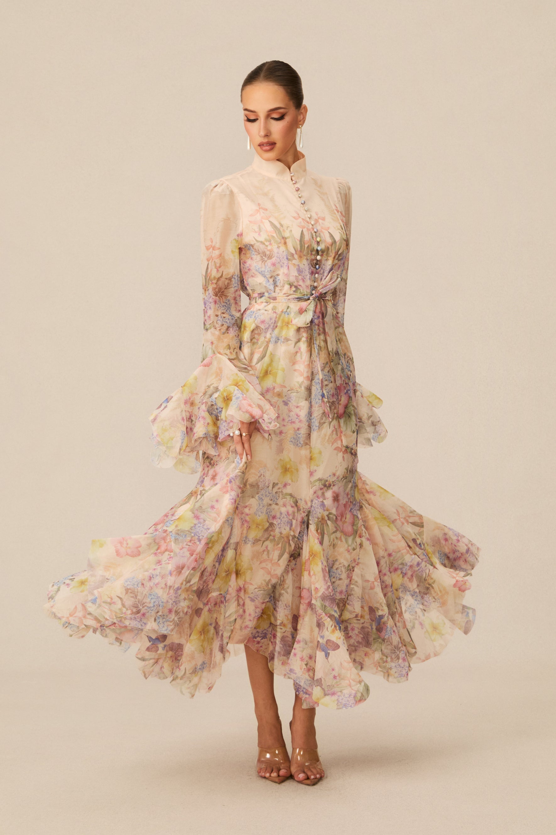 Alessia Long Sleeve Floral Mock Neck Maxi Dress