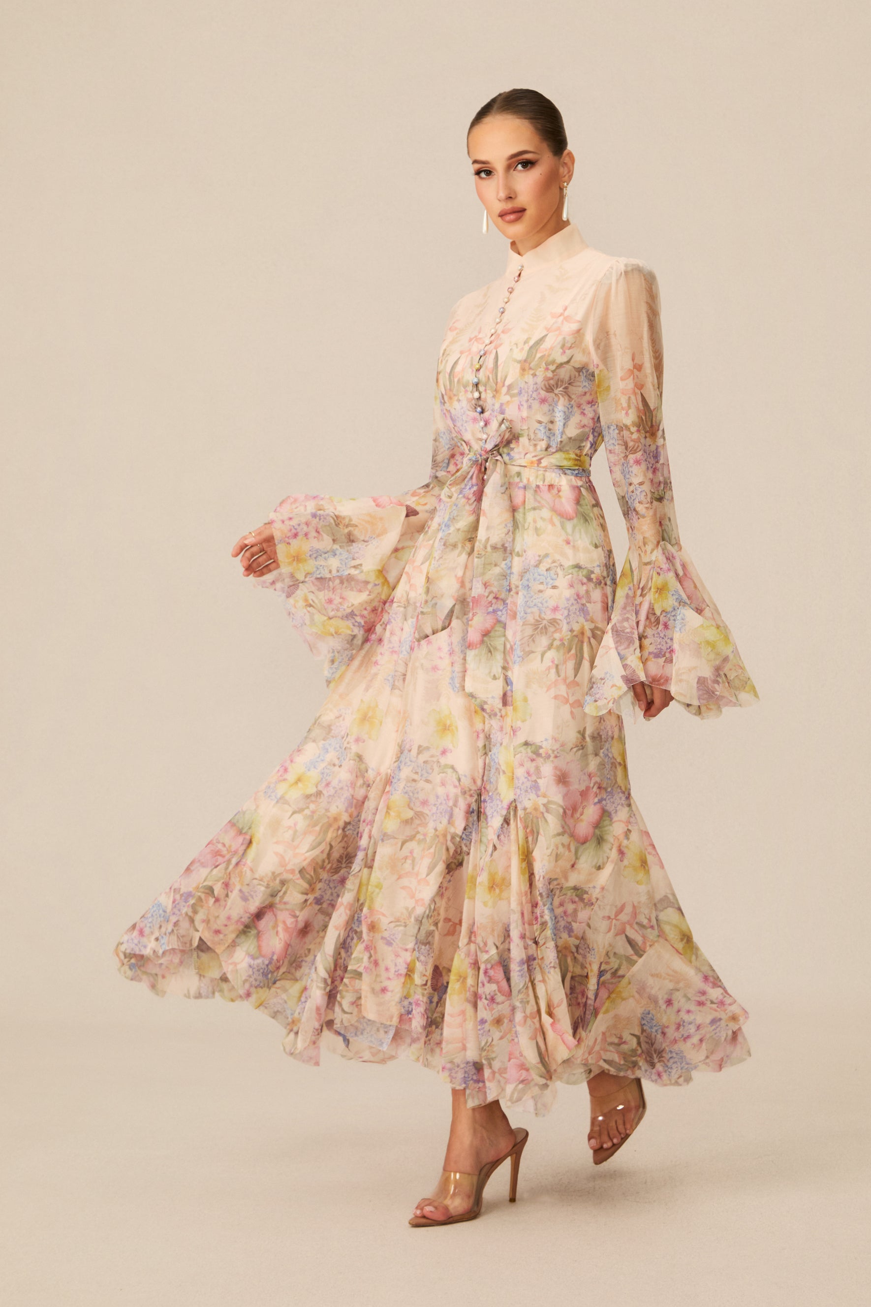 Alessia Long Sleeve Floral Mock Neck Maxi Dress