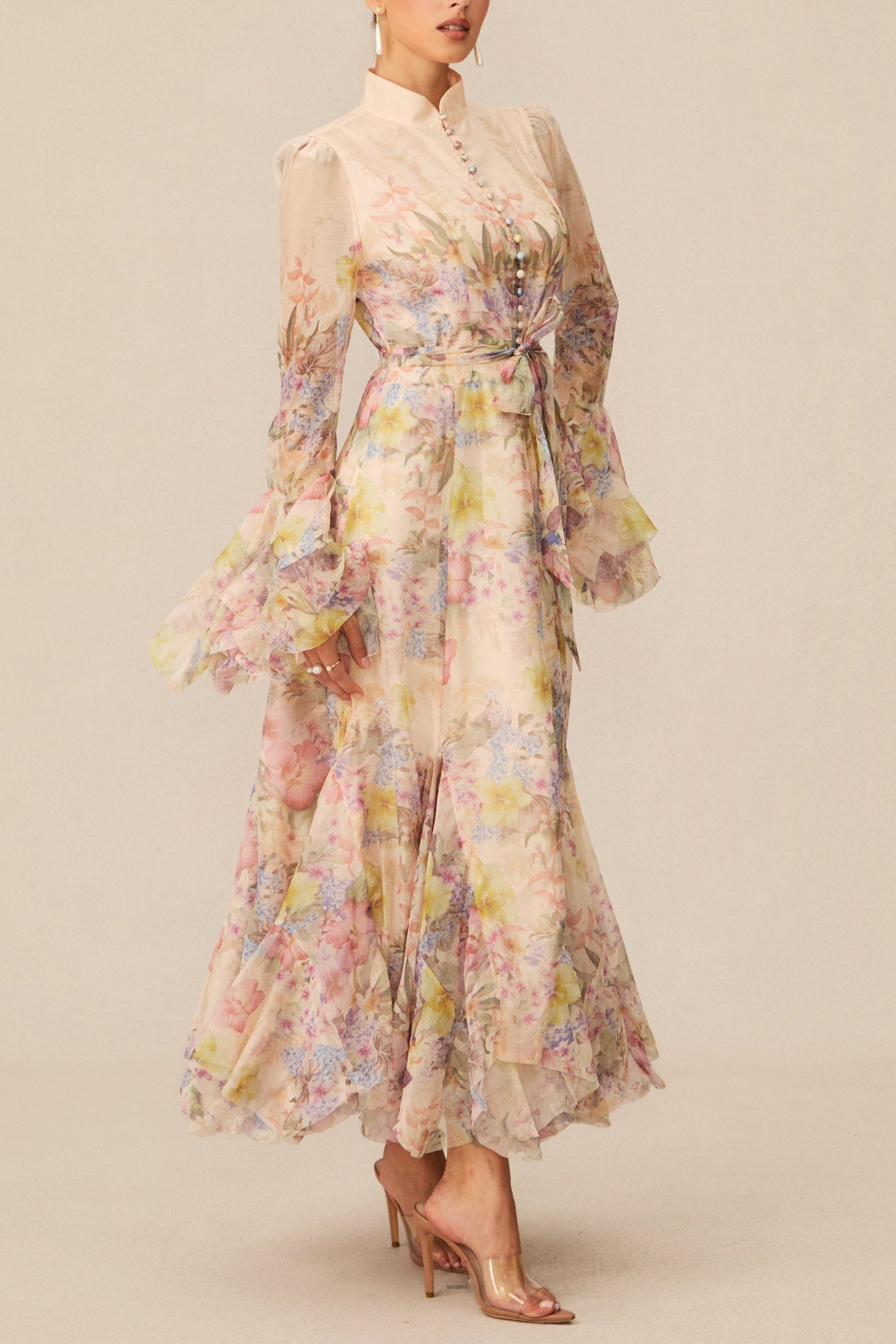 Alessia Long Sleeve Floral Mock Neck Maxi Dress