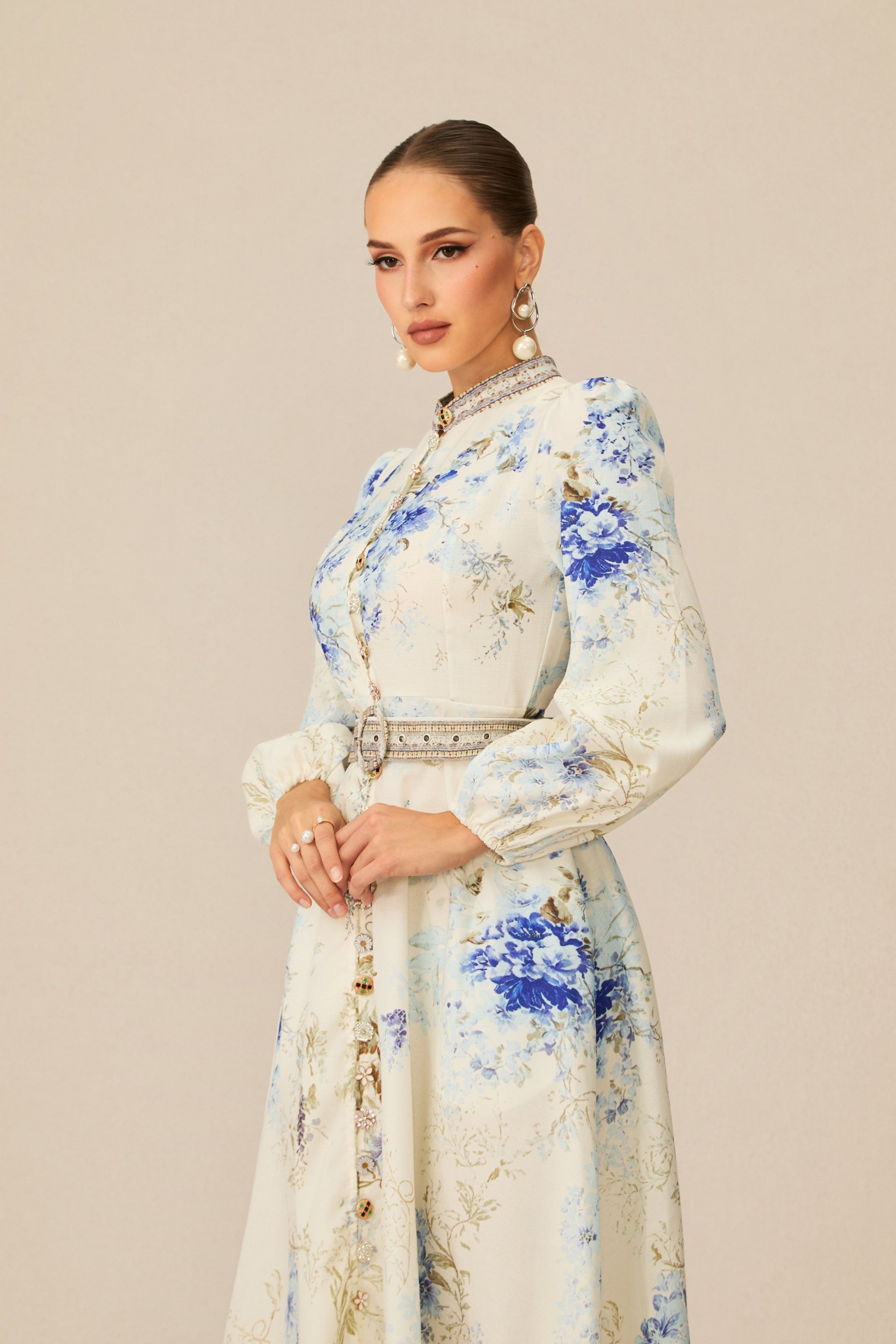 White Floral Print Midi Dress