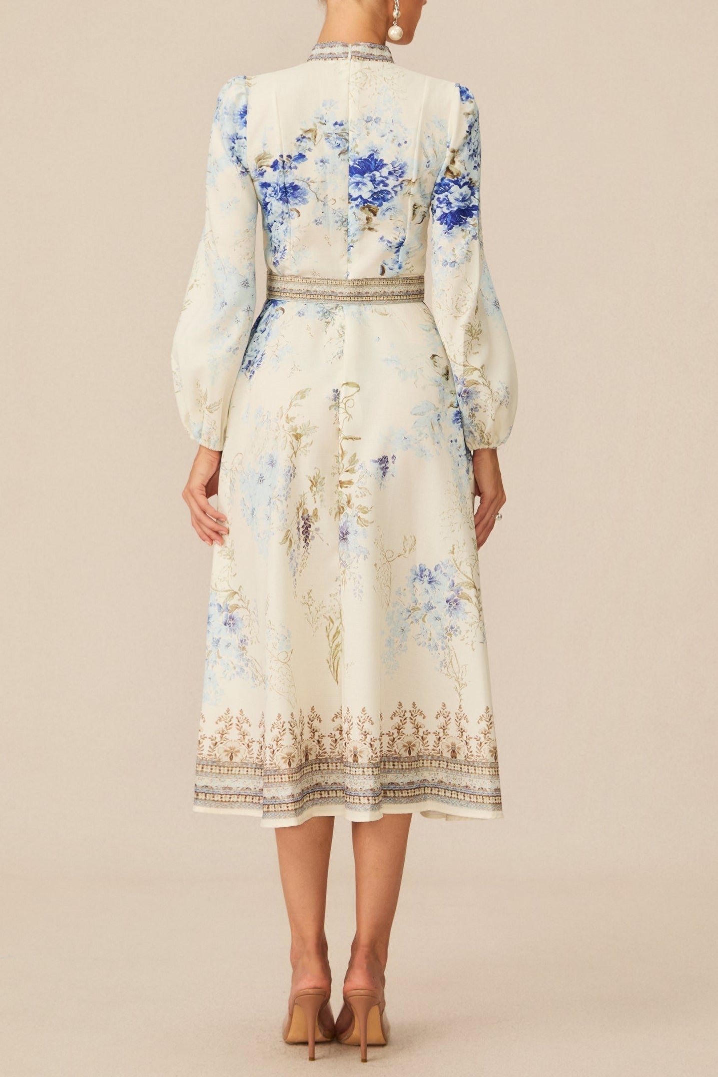 White Floral Print Midi Dress