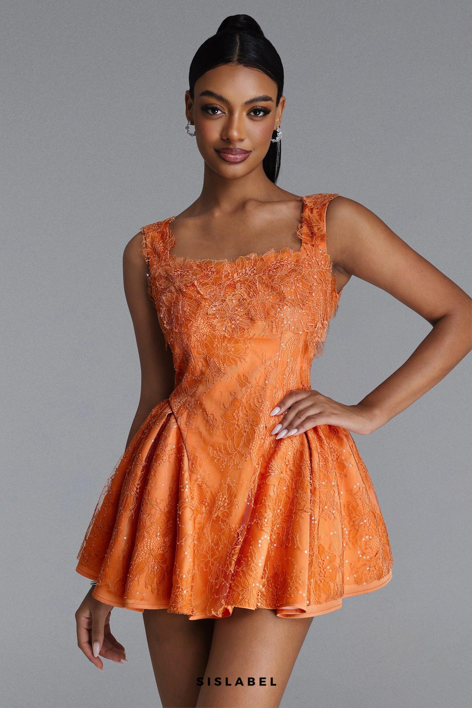 louise Crochet Embroidered mini dress - orange