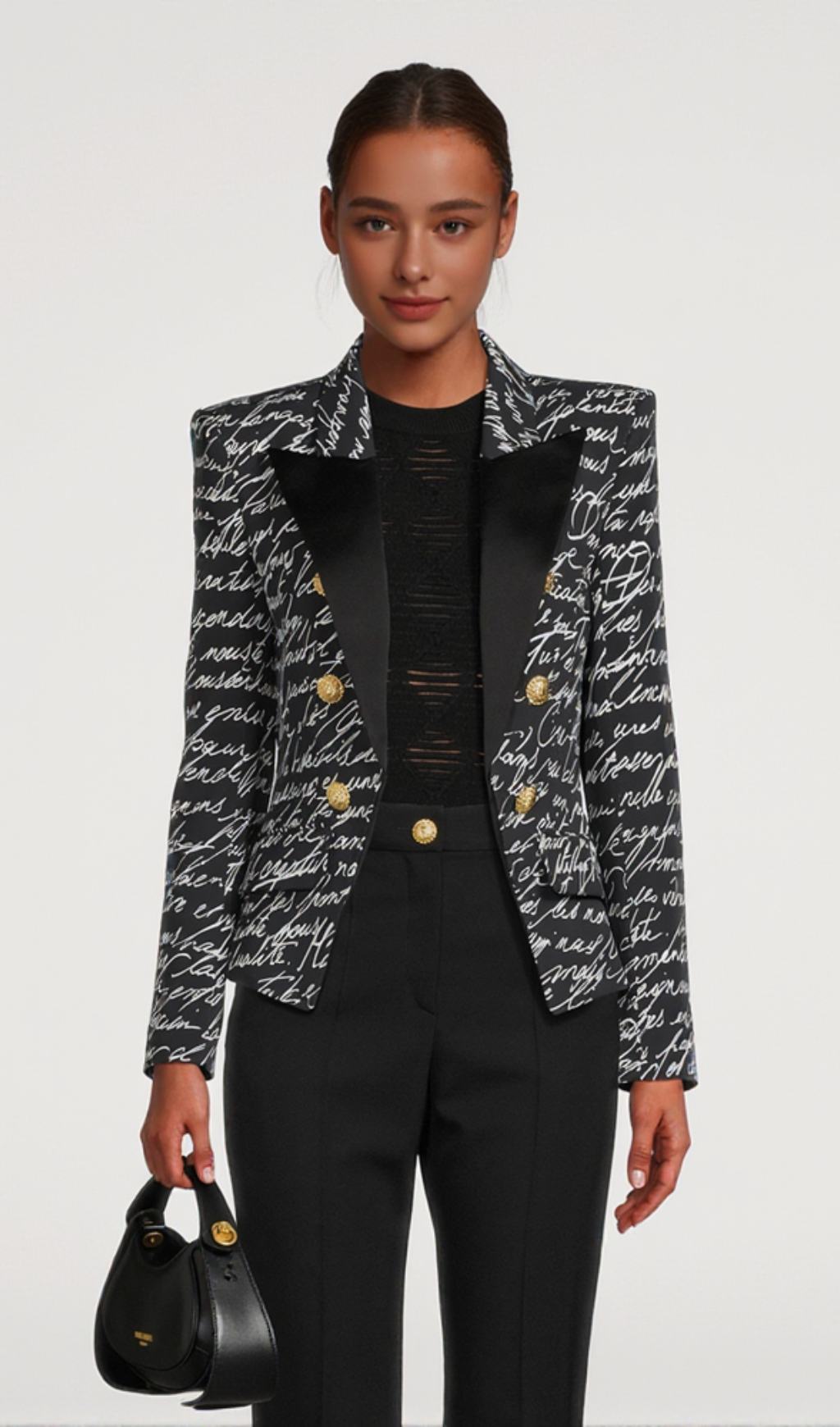 Alphabet pattern black jacket with single button