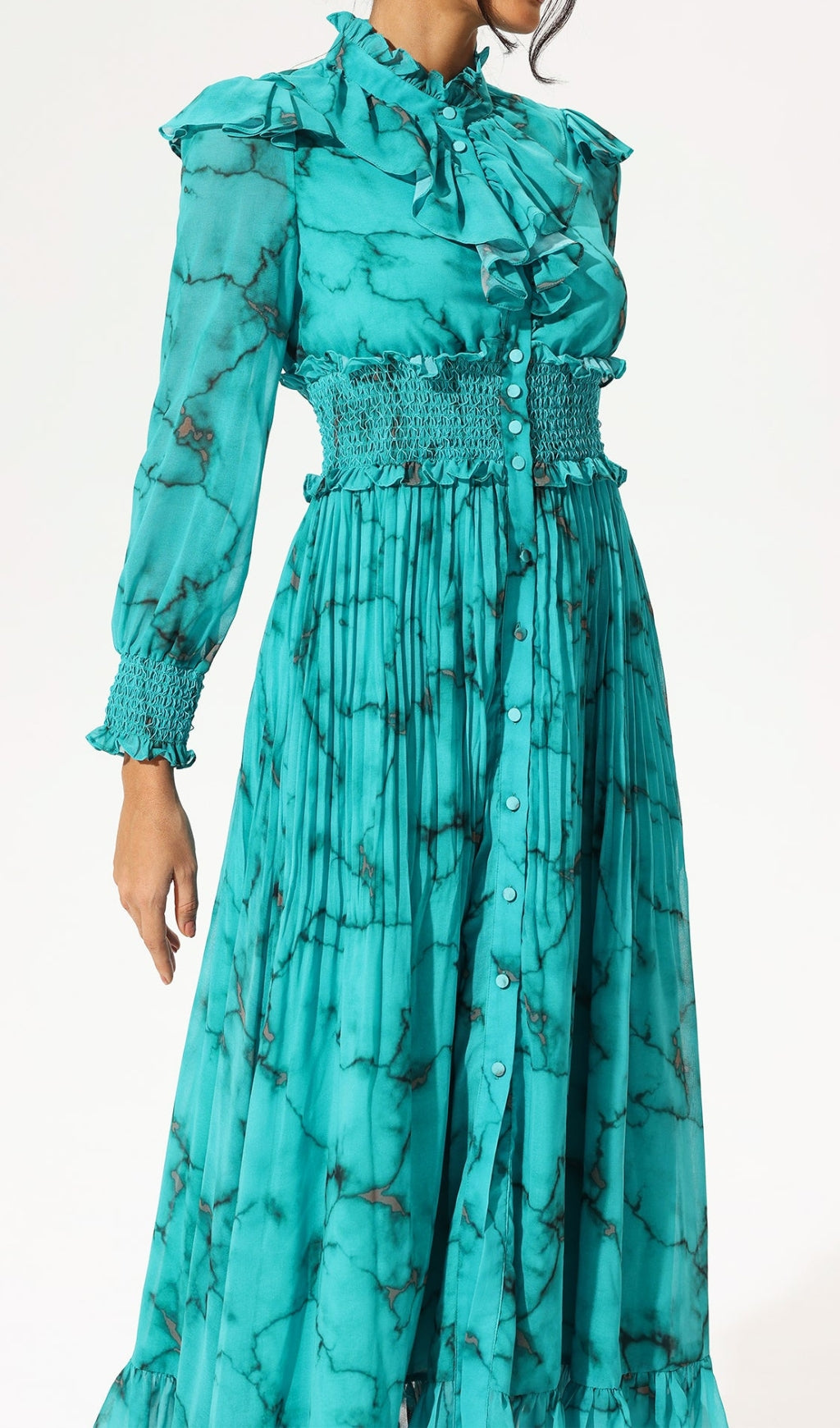 SILK MAXI DRESS WITH MARBLE PRINT-Ownci