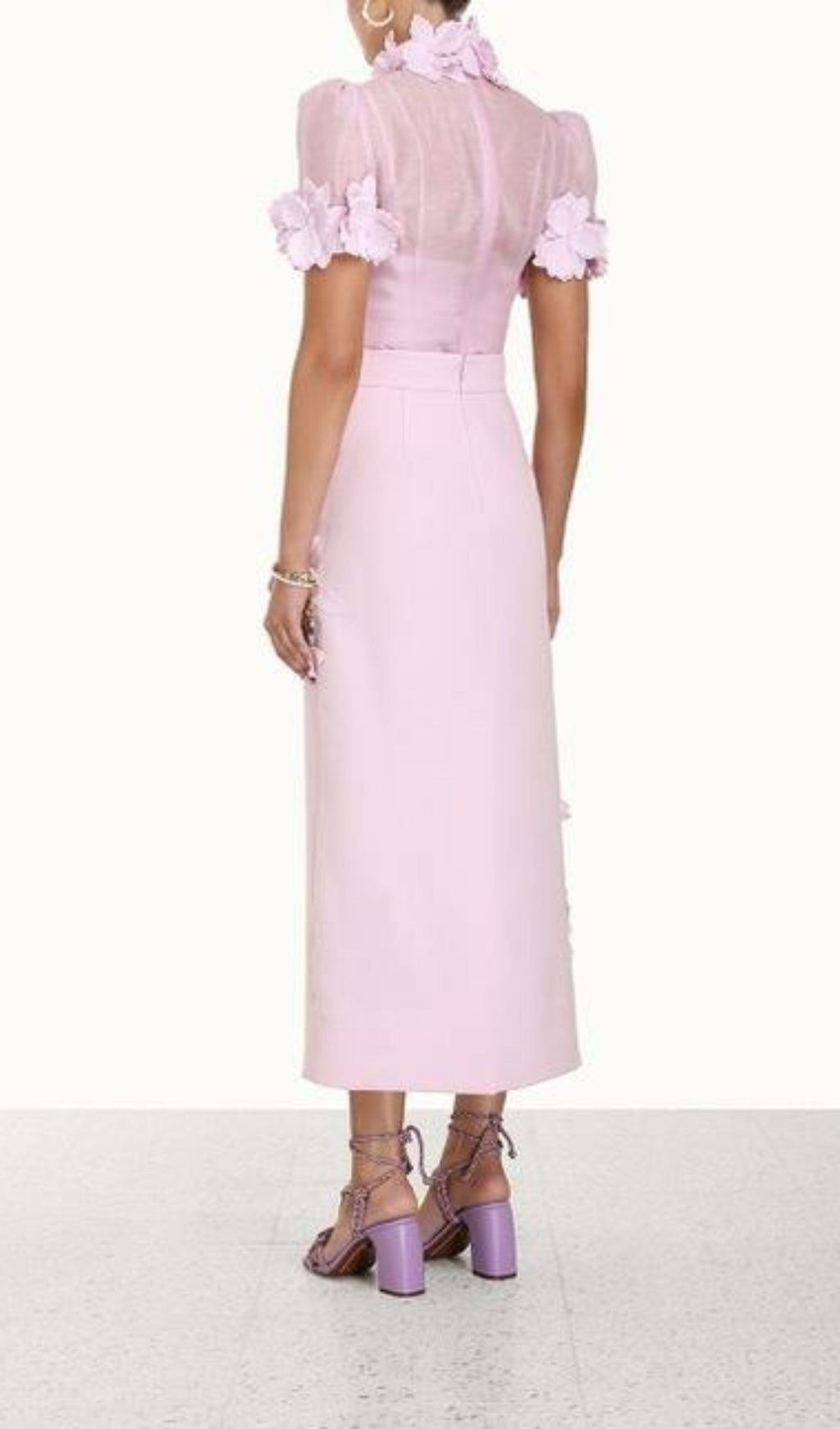 FLORAL APPLIQUÉD MESH MIDI SKIRT SET