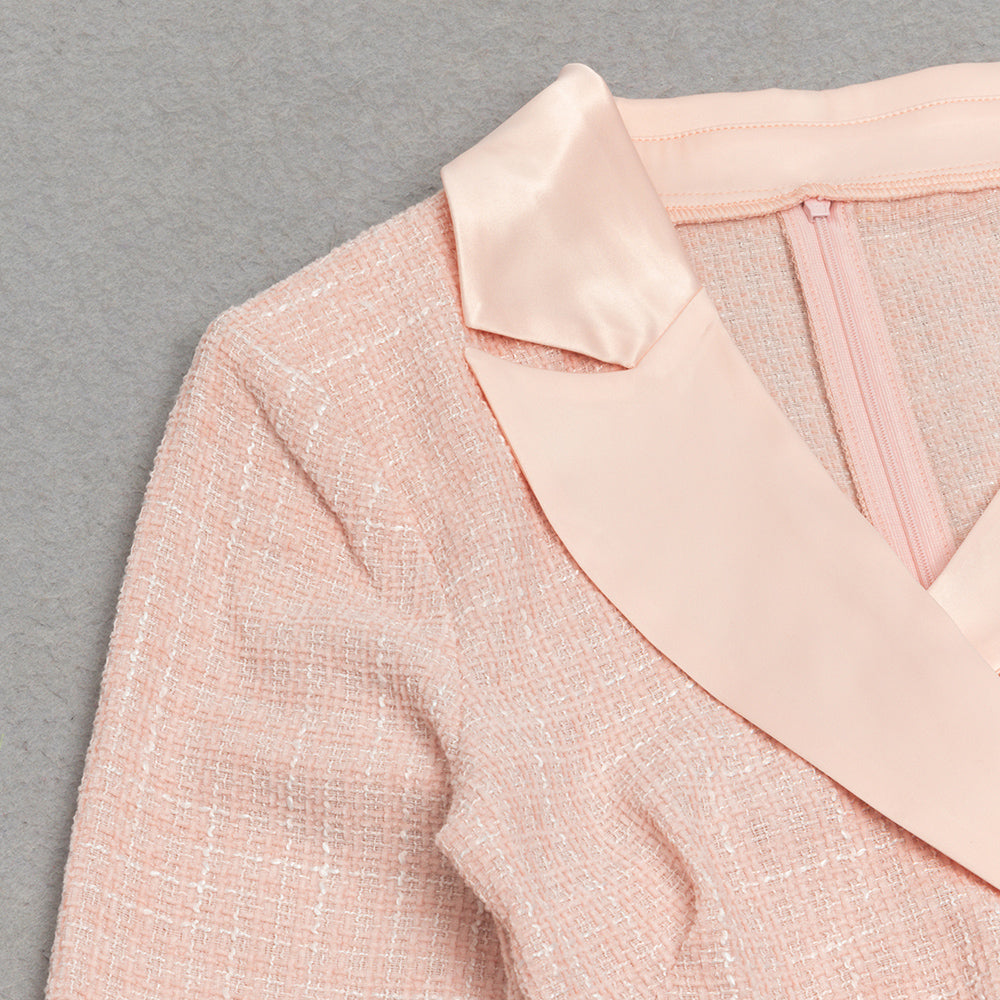 SUIT COLLAR METAL BUTTON RUFFLED MIDI DRESS-Ownci