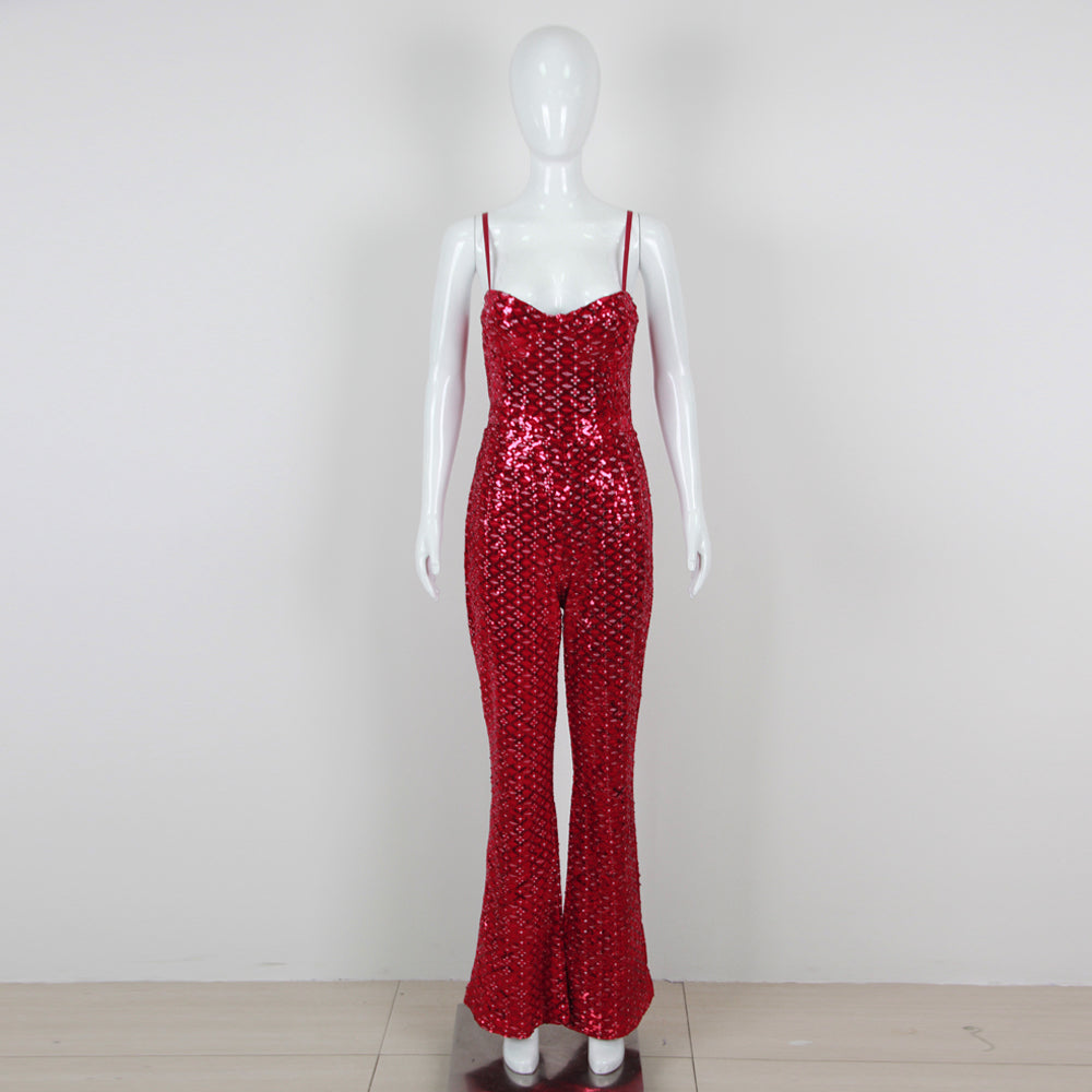 AFTON RED SEQUIN JUMPSUIT