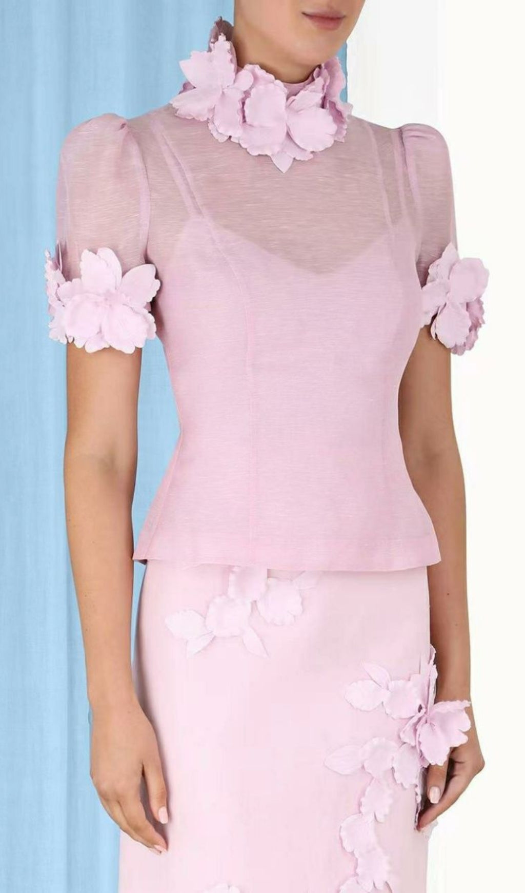 FLORAL APPLIQUÉD MESH MIDI SKIRT SET