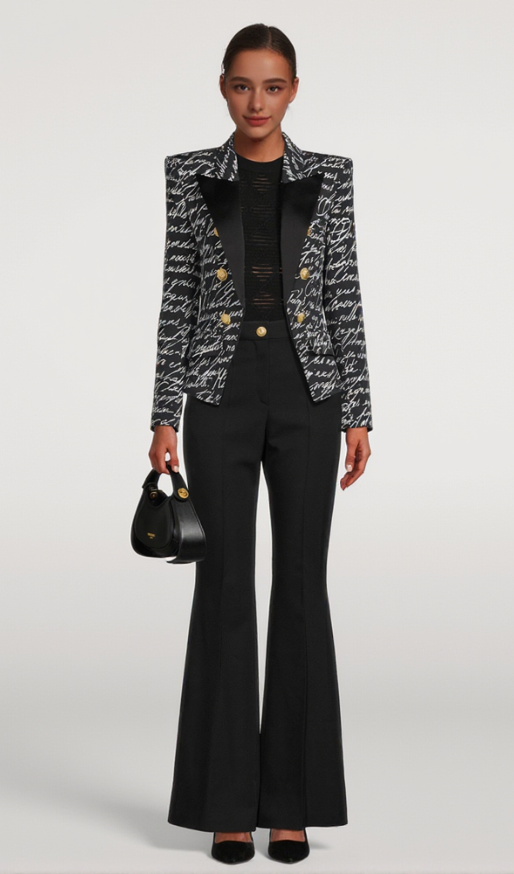 Alphabet pattern black jacket with single button