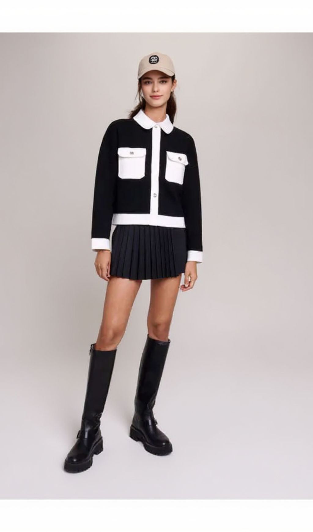 CROPPED CONTRASTING KNITTED CARDIGAN