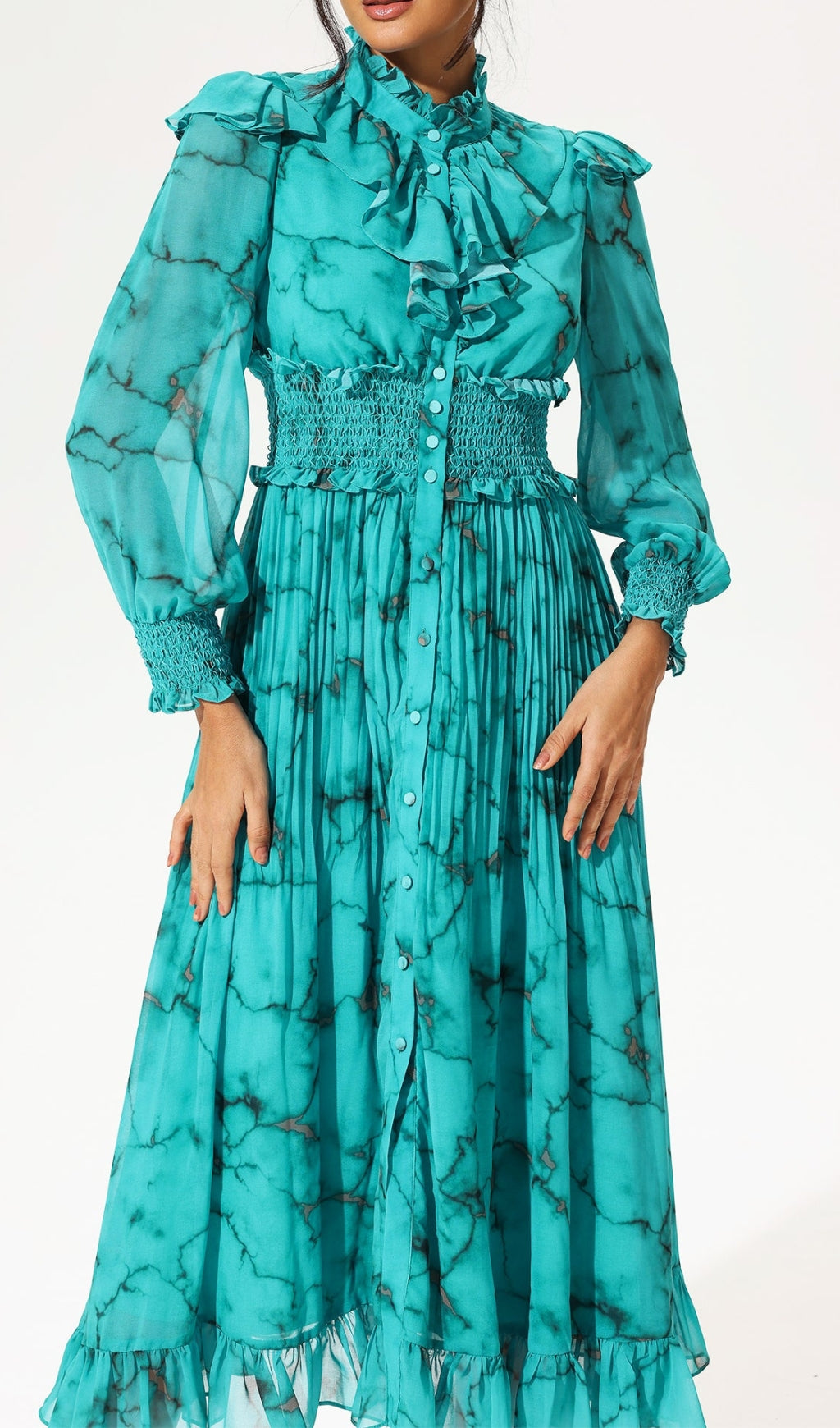 SILK MAXI DRESS WITH MARBLE PRINT-Ownci